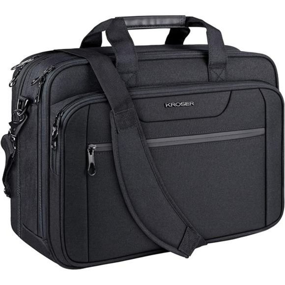 KROSER Laptop Bag Expandable Laptop Briefcase 17.3 Inch Water-Repellent- Black